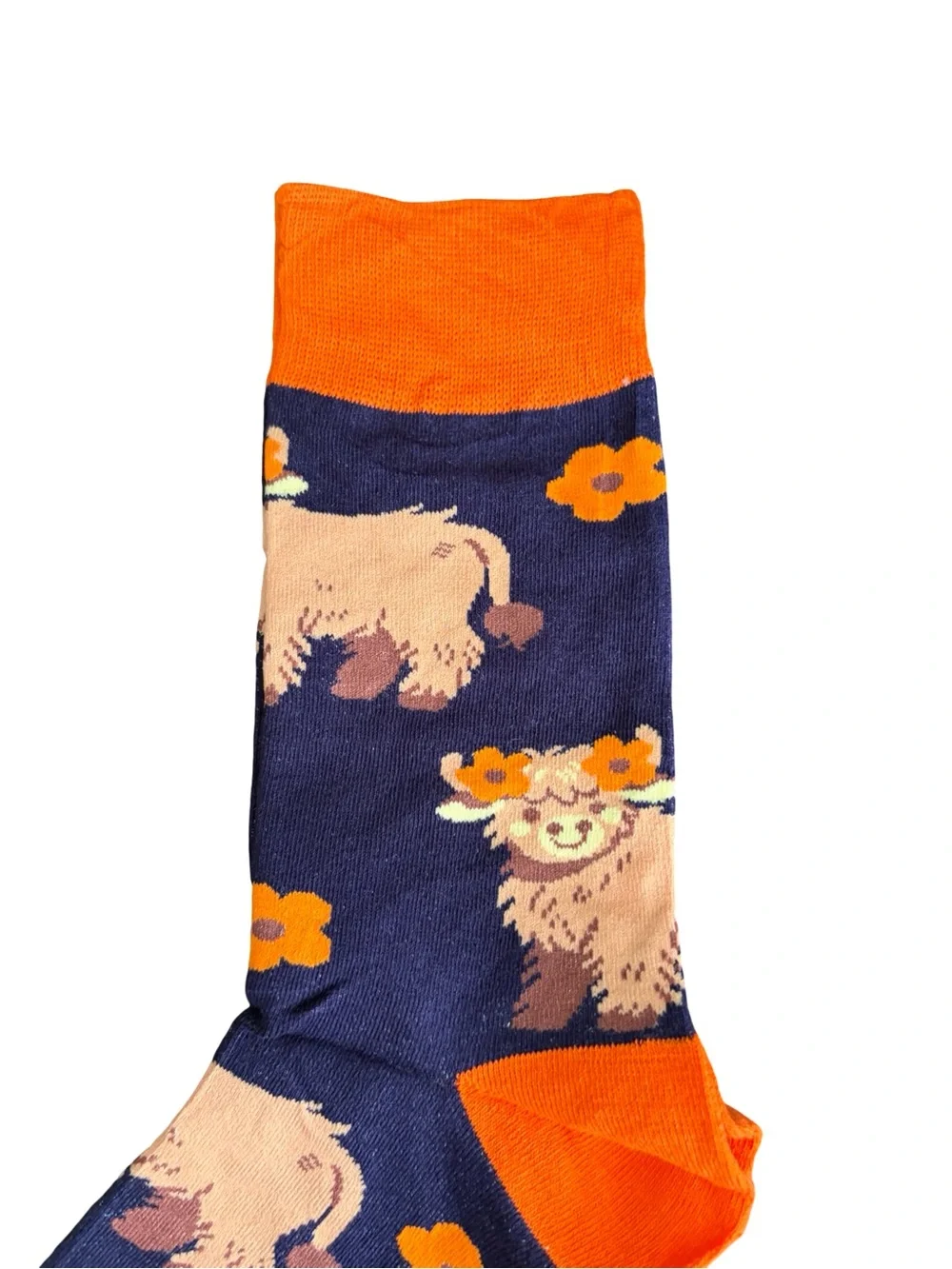 Highland Cow Novelty Crew Socks Purple Orange